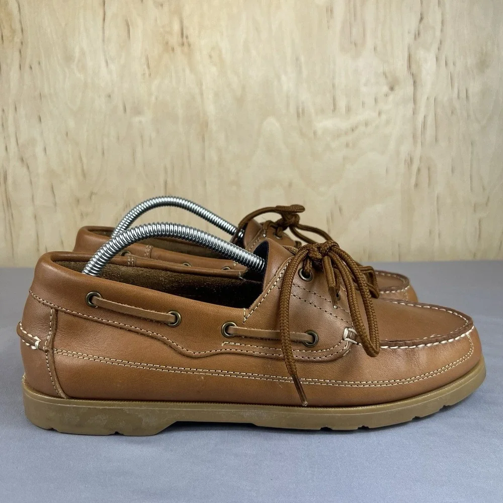 Croft & Barrow Mens Size 9.5D Tan Leather Boat Deck Shoes Baumann Loafers